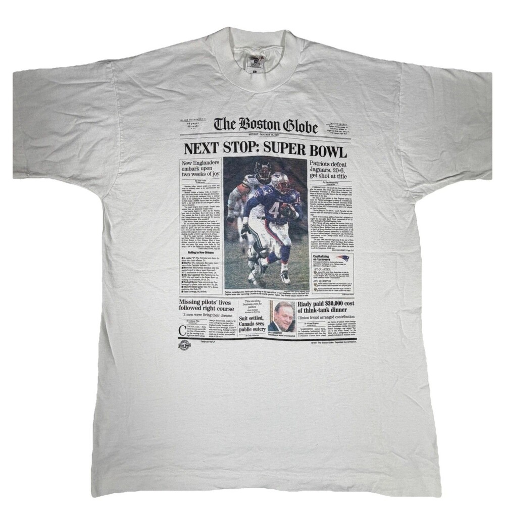 Vintage 1997 Patriots Boston Globe Super Bowl XXXI T Shirt XL NOS NFL